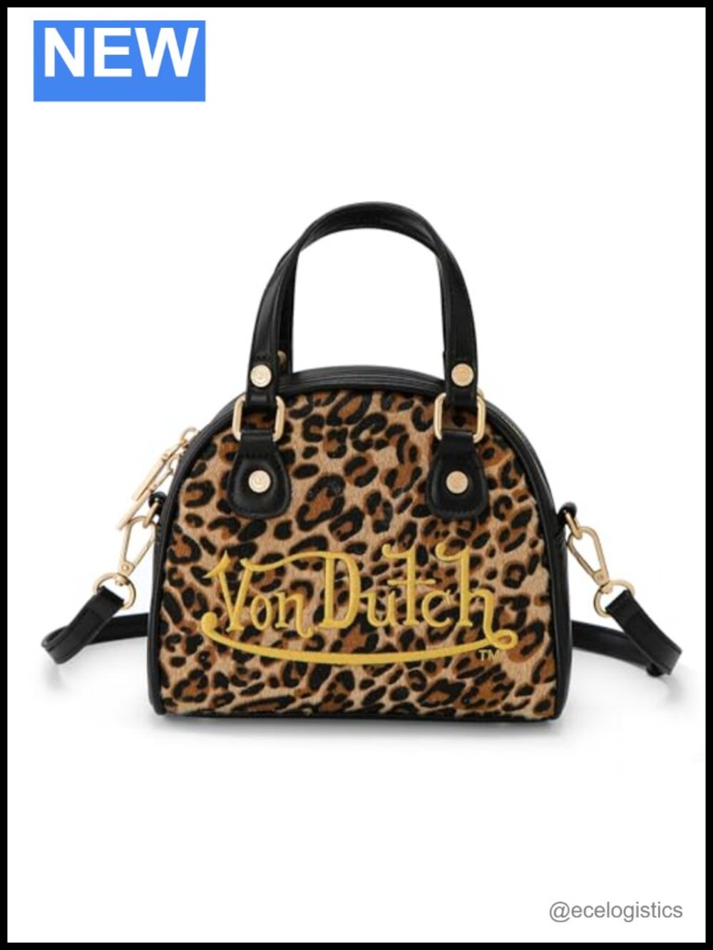 Vegan Pony Hair Bowling Bag Purse with Adjustable Strap
